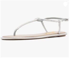 miss left Silver Rhinestone T-Strap Thong Sandals Open Clip Toe Flip Flops Shoes